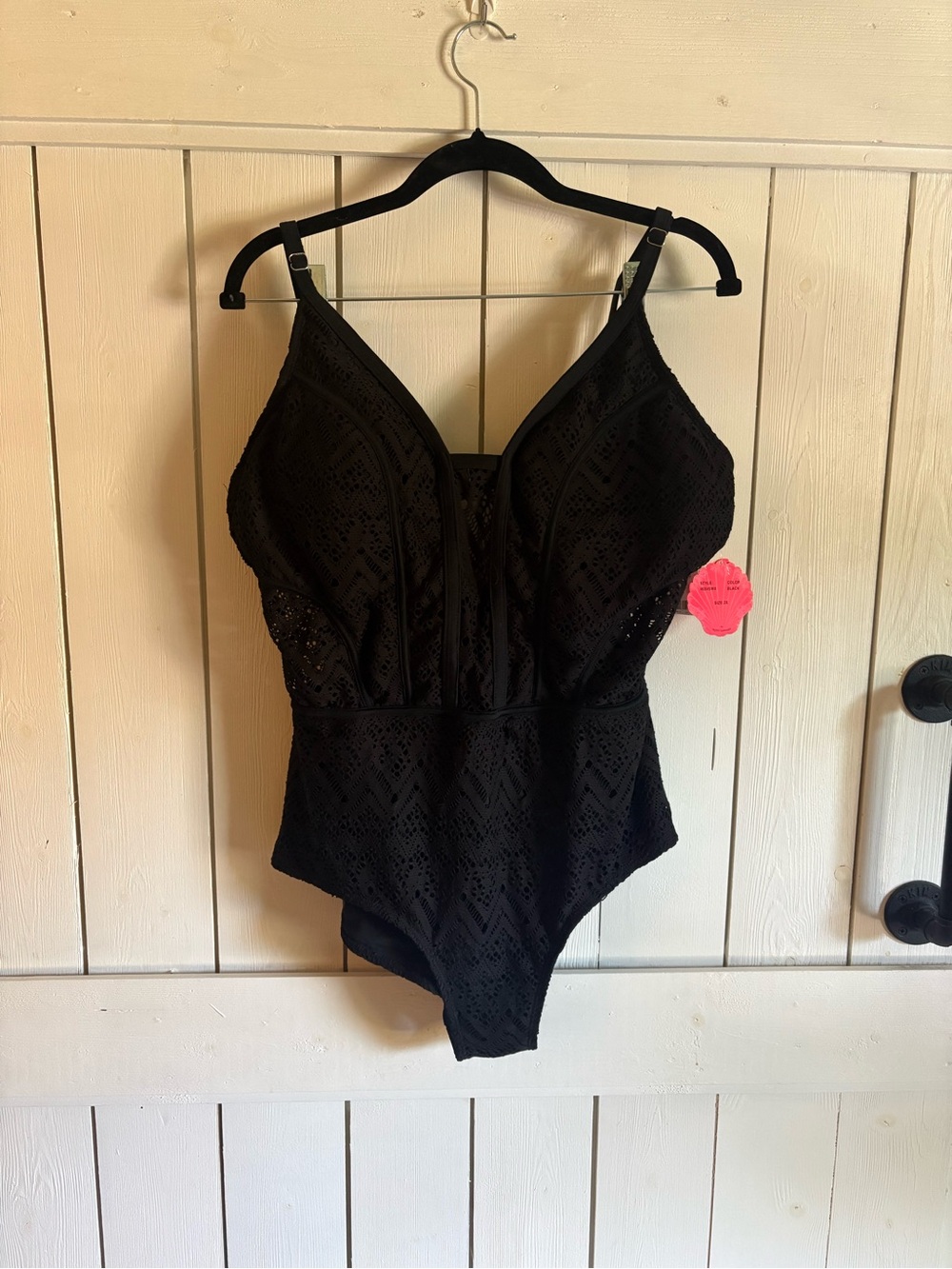 Black Crochet Lace One-Piece Swimsuit with Supportive Cups
